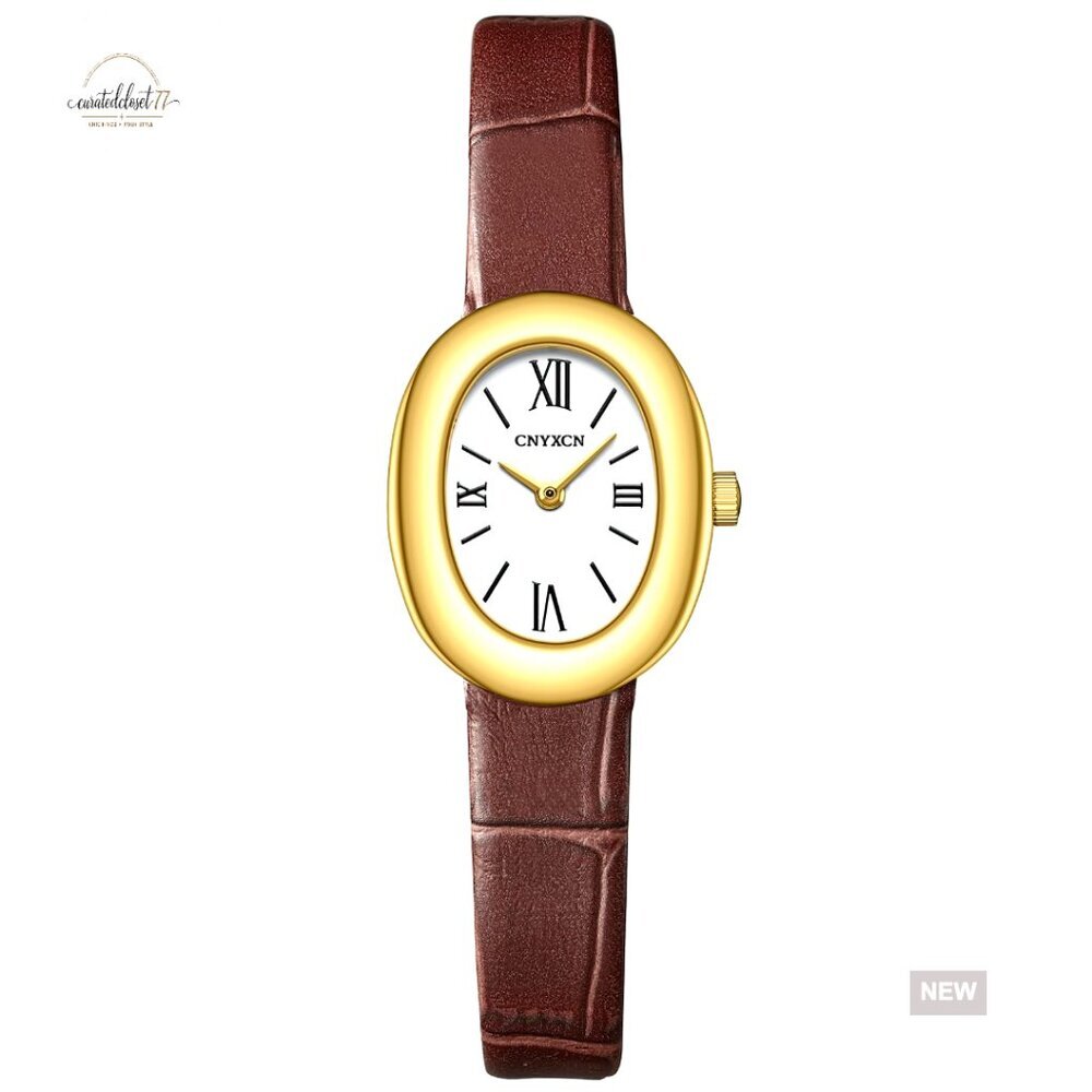 Vintage Oval Bangle Watch Elegant Gold Tone Quartz Wristwatch for Women
